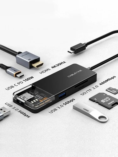 תחנת עגינה  6 ב-1 USB Type C רכזת מרובה יציאות עם 4K HDMI 100W,  CABLETIME 