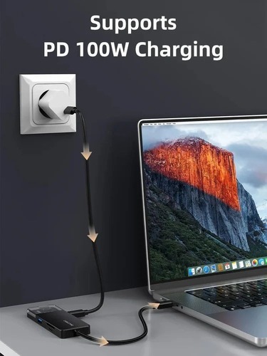 תחנת עגינה  6 ב-1 USB Type C רכזת מרובה יציאות עם 4K HDMI 100W,  CABLETIME 