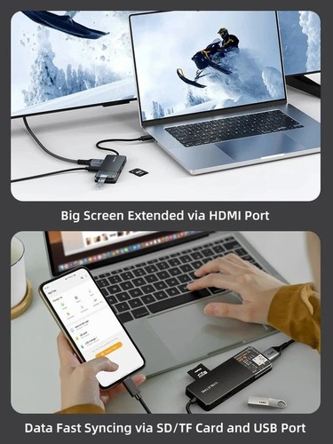 תחנת עגינה  6 ב-1 USB Type C רכזת מרובה יציאות עם 4K HDMI 100W,  CABLETIME 