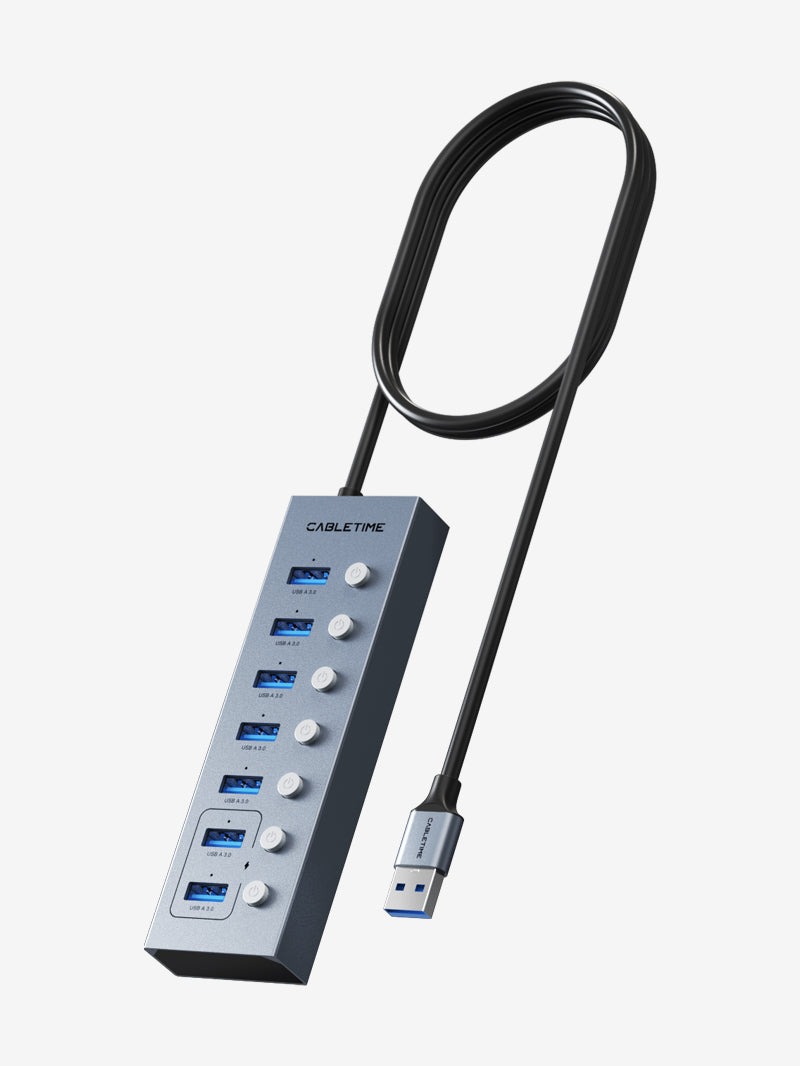 רכזת USB 3.0 עם 7 יציאות עם כבל ארוך למחשב נייד