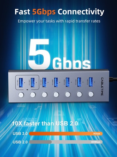 רכזת USB 3.0 עם 7 יציאות עם כבל ארוך למחשב נייד