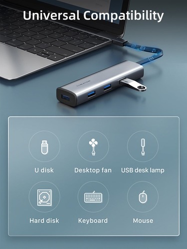 מפצל נייד Slim 4 ב-1 Cabletime USB 3.0 Type C Multiport