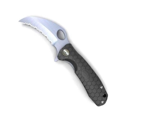 HONEY-BADGER להב עגול משונן, בינוני, עם ידית בצבע שחור מק