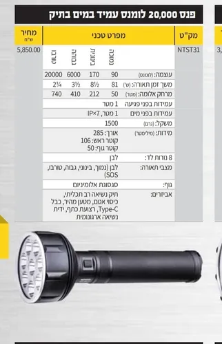 פנס 20000 לומן עמיד למים + תיק נשיאה