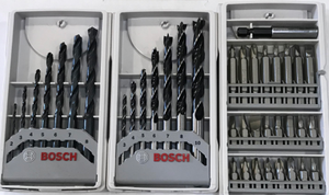 3 סטים של מקדחים HSS, מקדחים לעץ וביטים BOSCH.