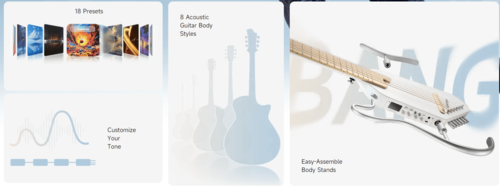 ערכת גיטרה שקטה אקוסטית-חשמלית עם אפקטים מובנים HUSH I PRO בצבע לבן EC6868 | גיטרה לטיולים מבית DONNER