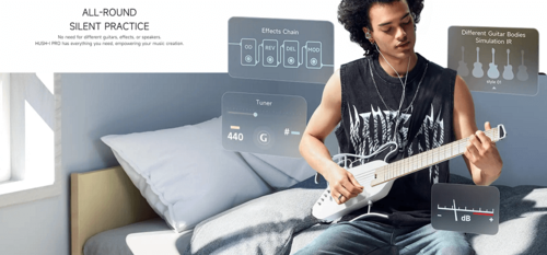 ערכת גיטרה שקטה אקוסטית-חשמלית עם אפקטים מובנים HUSH I PRO בצבע לבן EC6868 | גיטרה לטיולים מבית DONNER