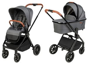 עגלת תינוק דו-כיוונית אולטרא Ultra עם סל שכיבה מאוורר וקיפול קומפקטי - אפור/חום