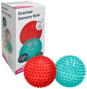 זוג כדורי תחושות עם זיזים בגודל 12.5 ס"מ למשחק ומישוש בריח וניל ותות