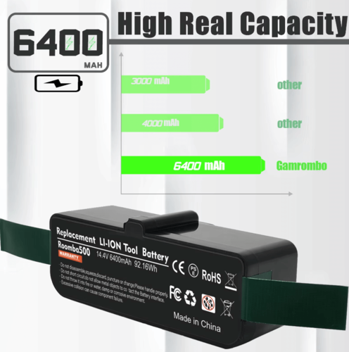 סוללה תואמת לאיירובוט רומבה iRobot 6400mAh Roomba שחורה