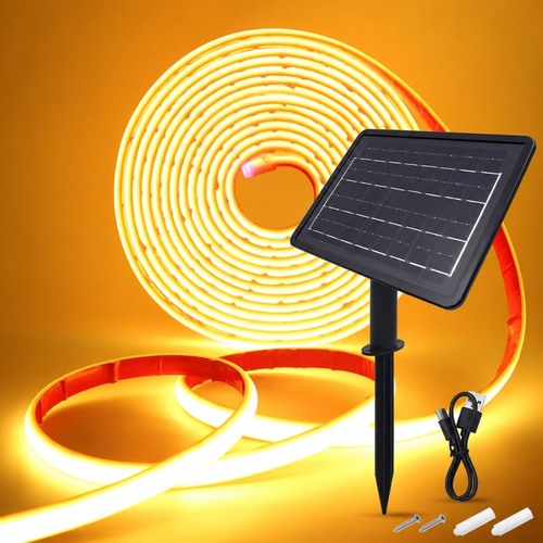 פס לד ניאון COB סולארי 15 מטר לבן חם עם שלט ו-USB