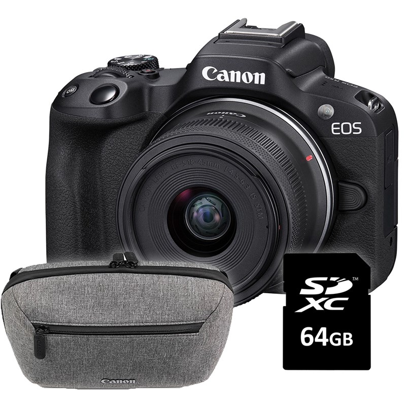 מצלמה חסרת מראה קנון Canon EOS R50 + 18-45mm + SD64+BAG- Travel Kit