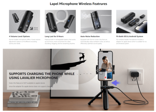 מיקרופון אל חוטי לטלפון חכם Lavalier Microphone for iOS/Android LM100 | EC6646 מבית DONNER