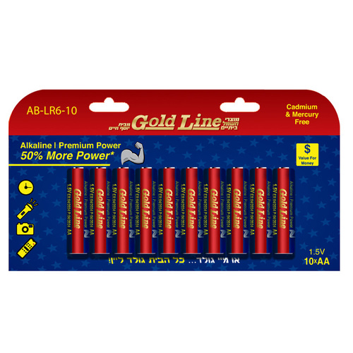  בליסטר 10 סוללות AA פרימיום / AB-LR6-10 גולד ליין Gold Line