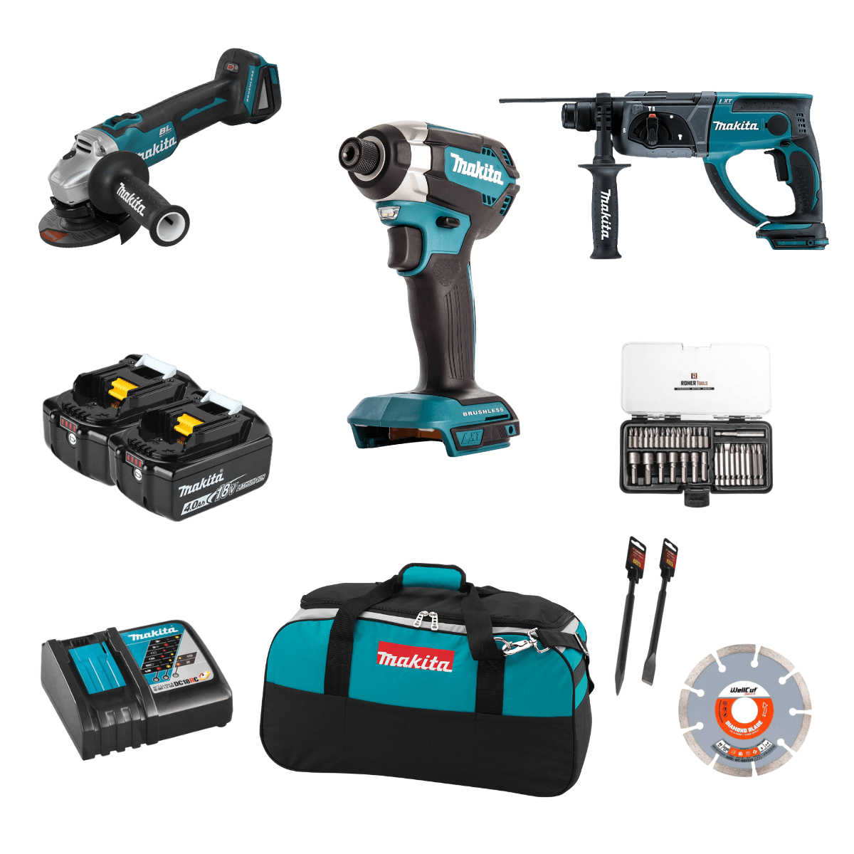 סט מקיטה Makita פטישון משחזת BL אימפקט BL מטען מהיר ו2 סוללות