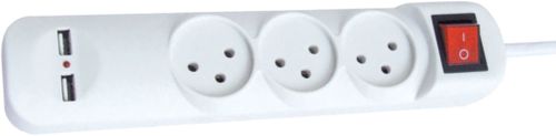 רב שקע ל3 שקעים+ כבל 1 מטר +מפסק+2 שקעי USB.