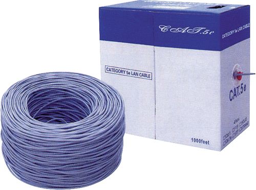 כבל רשת CAT 5E  קשיח מסוכך בגליל 305 מטר.