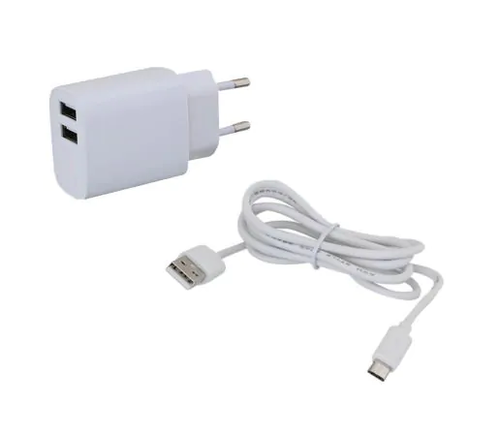 מטען קיר כפול USB 2.4A + כבל MICRO USB- לבן