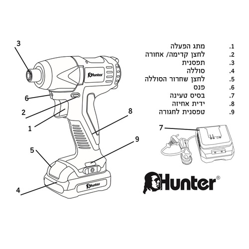 מברגת אימפקט נטענת 18V - סוללה 1.5Ah מטען 3A
