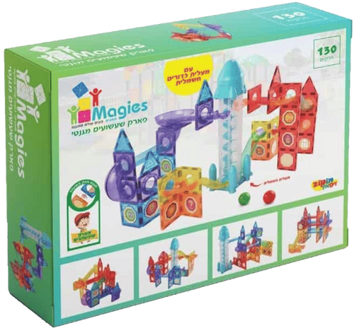 משחק מגנטים פארק שעשועים עם מעלית כדורים חשמלית 130 חלקים