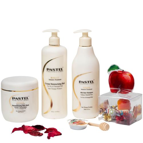 מארז טיפוח לשיער PASTEL BORAGE שמפו+ מסכה+ קרם לשיער יבש ופגום פסטל