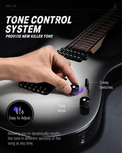 גיטרה חשמלית EC6737 DMT100 עם מוצרים נלווים Donner Solid Body Electric Guitar בצבע שחור לבן מבית DONNER