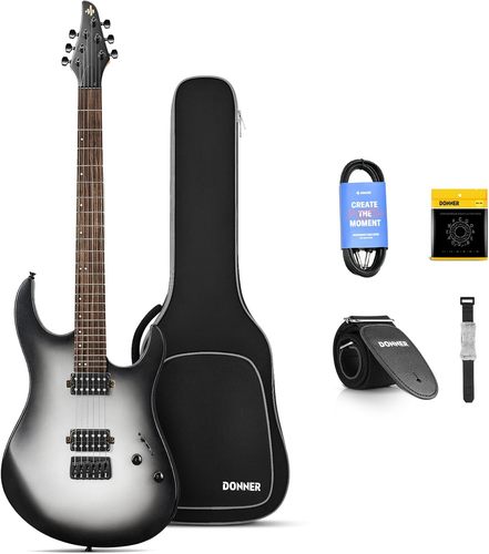 גיטרה חשמלית EC6737 DMT100 עם מוצרים נלווים Donner Solid Body Electric Guitar בצבע שחור לבן מבית DONNER