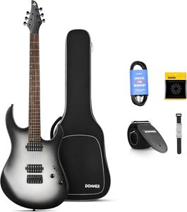 גיטרה חשמלית EC6737 DMT100 עם מוצרים נלווים Donner Solid Body Electric Guitar בצבע שחור לבן מבית DONNER