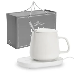 פלטת חימום חשמלית עם כוס | מחמם קפה Dolce - לבן