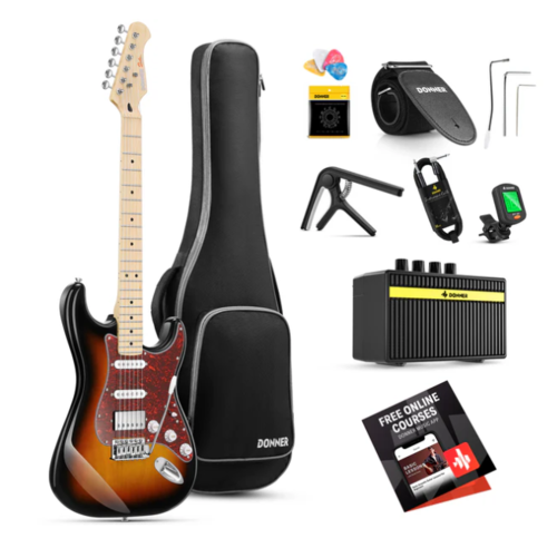 באנדל גיטרה חשמלית EC1415 בצבע סאנברסט DST152 כולל מגוון מוצרים נלווים ושיעורי אונליין מבית DONNER
