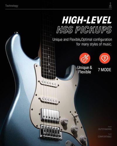 באנדל גיטרה חשמלית EC1417 בצבע Metallic Ice Blue כולל מגוון מוצרים נלווים ושיעורי אונליין DST152 מבית DONNER