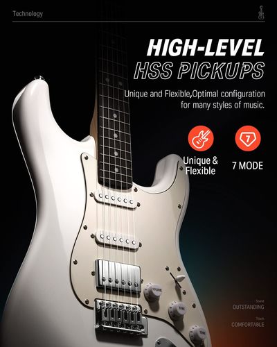 באנדל גיטרה חשמלית EC1418 בצבע לבן DST152 כולל מגוון מוצרים נלווים ושיעורי אונליין מבית DONNER