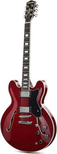 גיטרה ג'אז DJP1000 EC1381 נפח חצי חלולה Semi-Hollow Electric Guitar בצבע דובדבן מבית DONNER
