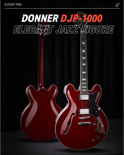 גיטרה ג'אז DJP1000 EC1381 נפח חצי חלולה Semi-Hollow Electric Guitar בצבע דובדבן מבית DONNER
