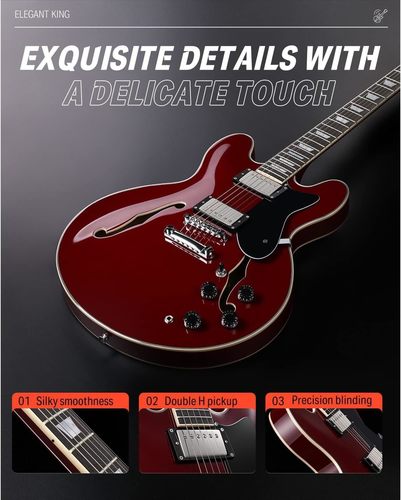 גיטרה ג'אז DJP1000 EC1381 נפח חצי חלולה Semi-Hollow Electric Guitar בצבע דובדבן מבית DONNER
