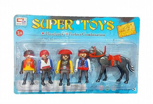 4 דמויות ילדים וסוס דמוי פליימוביל