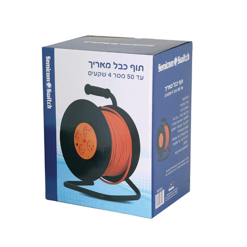 תוף כבל מאריך עד 50 מטר 4 שקעים 
