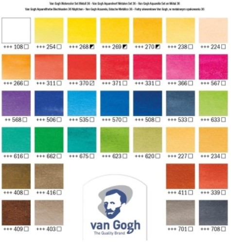 מארז 36 קוביות צבעי מים Van Gogh בקופסת מתכת
