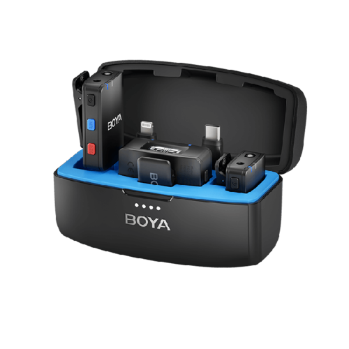 BOYA BOYAMIC סט אלחוטי כפול עם קייס טעינה ומחברים מתחלפים TYPE C /LIGHTNING/3.5MM