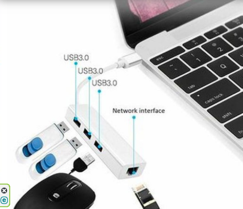 מתאם כניסת 3USB+LAN ל- LAN) USBC)