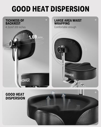 כסא תופים הידראולי DHT250 עם מושב אופנוע מרופד ומשענת EC6642 מבית DONNER