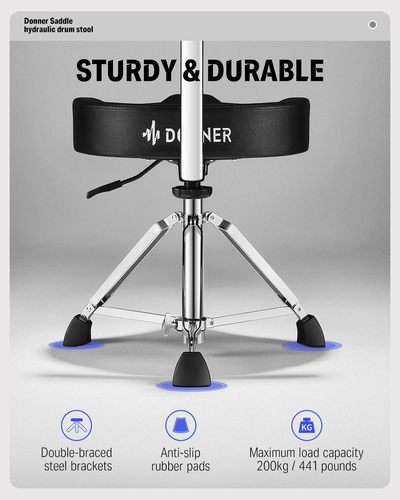 כסא תופים הידראולי DHT250 עם מושב אופנוע מרופד ומשענת EC6642 מבית DONNER