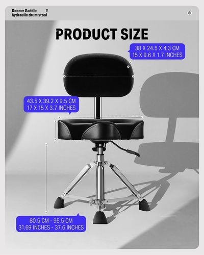 כסא תופים הידראולי DHT250 עם מושב אופנוע מרופד ומשענת EC6642 מבית DONNER