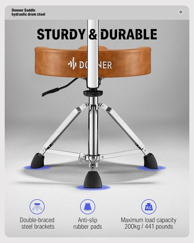 כסא תופים הידראולי DHT250 עם מושב אופנוע מרופד ומשענת EC6748 מבית DONNER