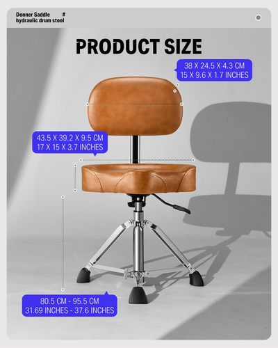 כסא תופים הידראולי DHT250 עם מושב אופנוע מרופד ומשענת EC6748 מבית DONNER