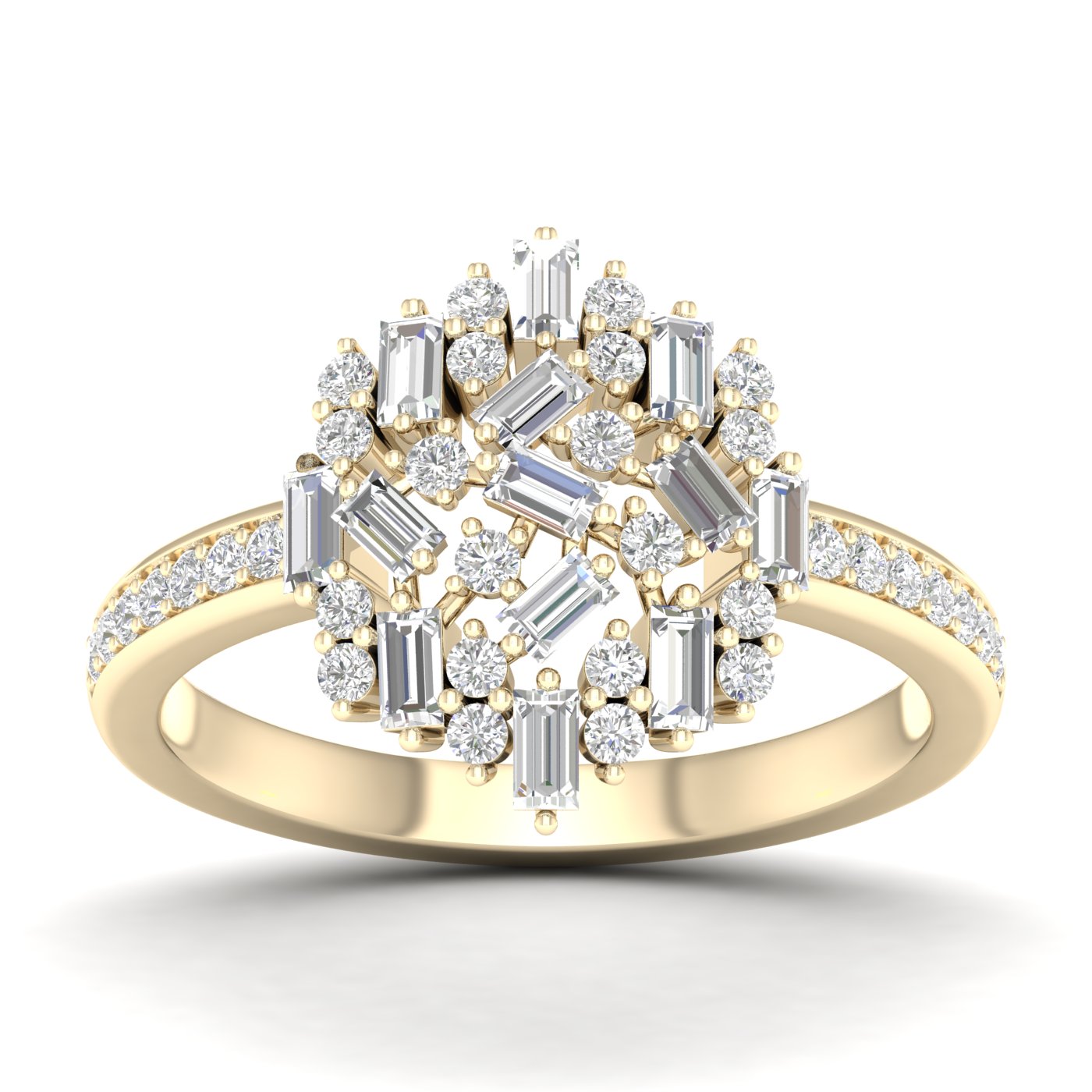טבעת מעוצבת יהלומי באגט (0.75ct) זהב 14K