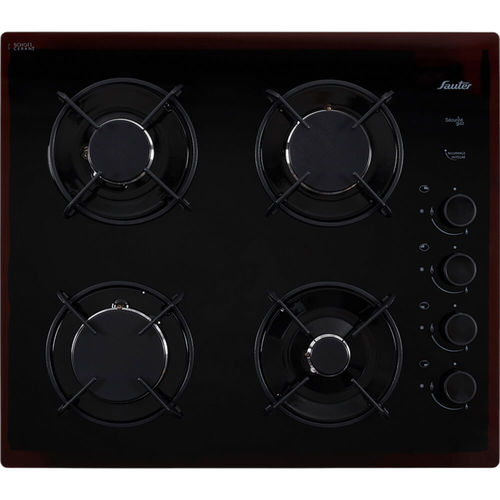 כיריים גז 4 להבות סאוטר SHG870B זכוכית שחורה