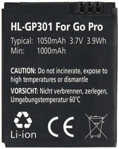 סוללה נטענת למצלמת Go Pro חלופית ל Go Pro AHDBT-301 Hahnel