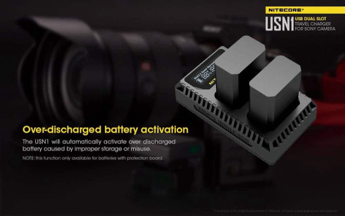 מטען USB של Nitecore ל-2 סוללות Sony NP-FW50