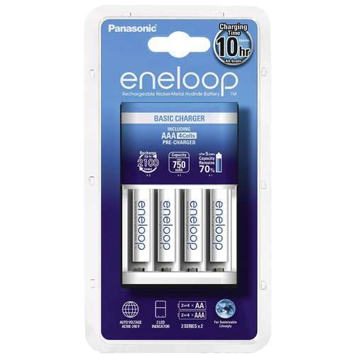 מטען Panasonic ו-4 סוללות נטענות Eneloop AAA 750mAh